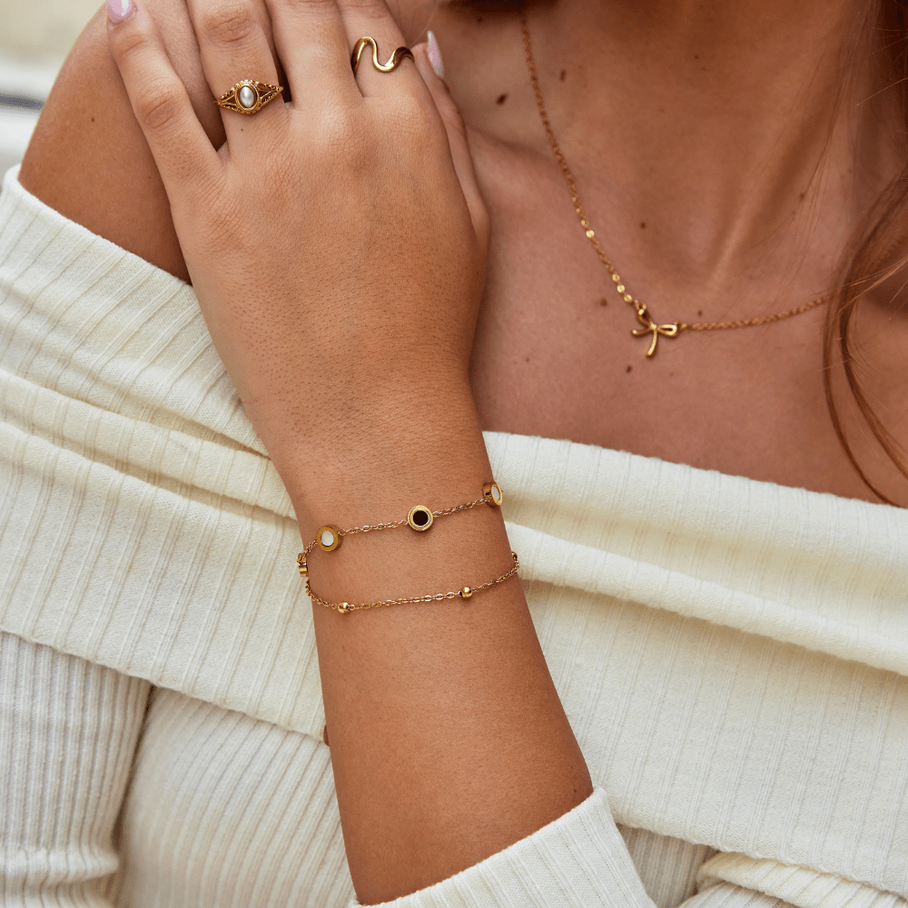 Onyx & Witte Steen Armband